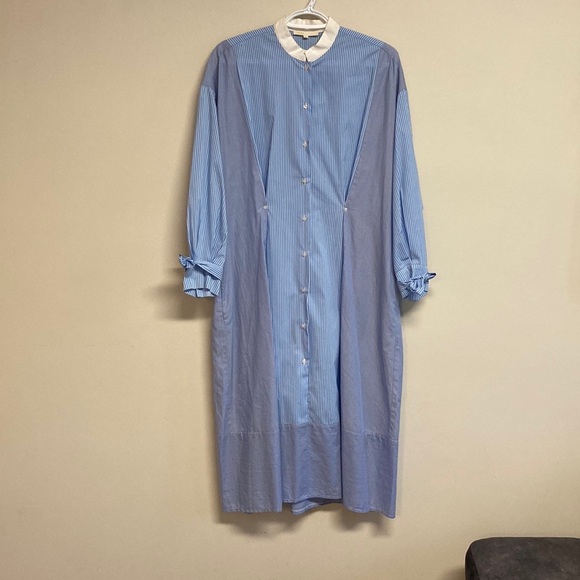 Maje 1 blue pinstripe long sleeve midi dress EUC - Picture 1 of 8